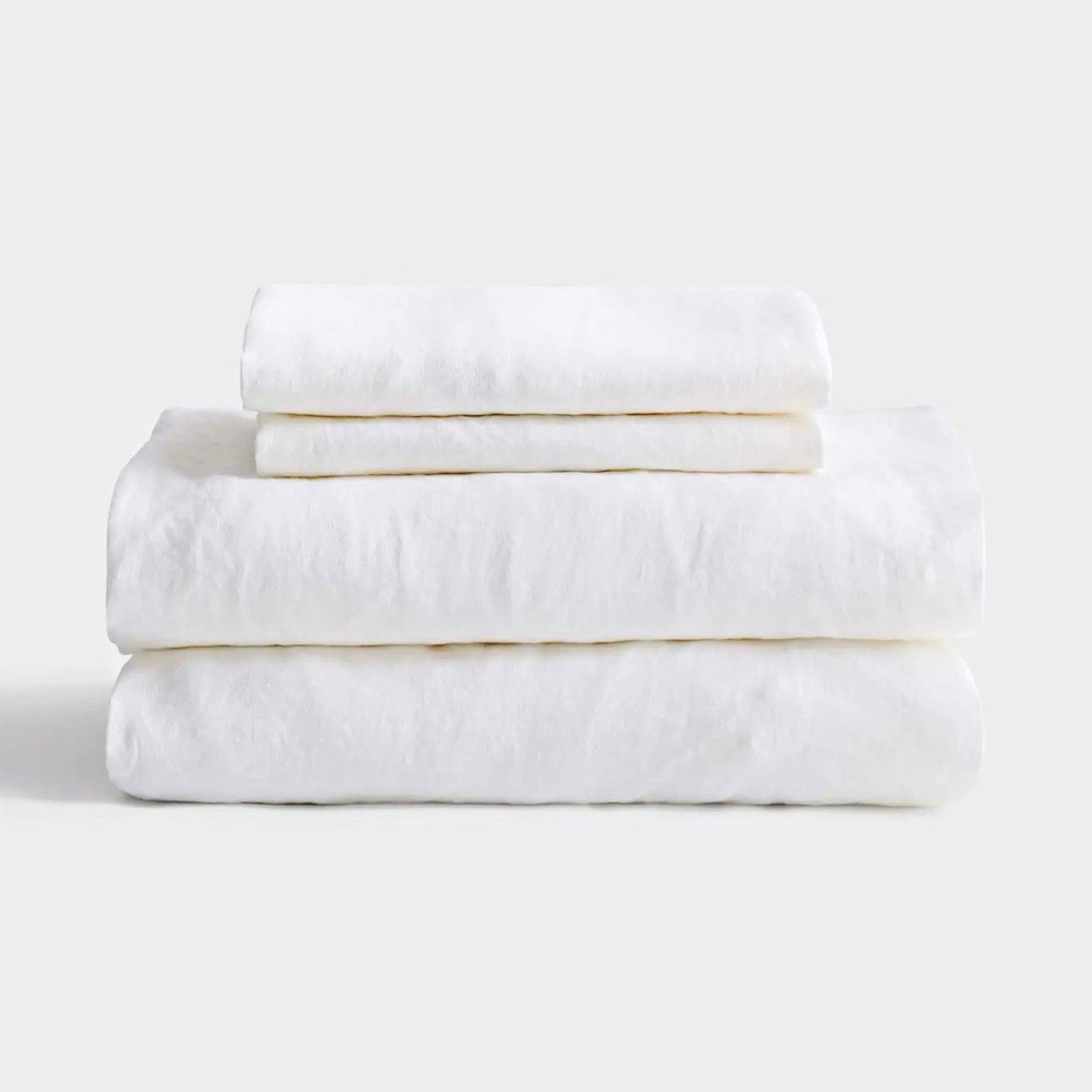 Quince King European Linen Sheet Set White Solid 1 Flat 1 Fitted 2 Pillowcases